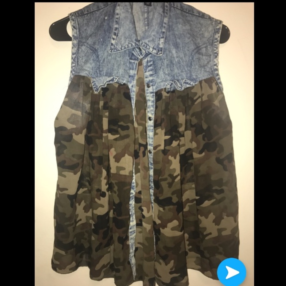 Sleeveless camo/Denim Top